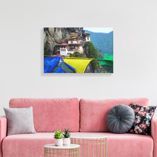 Paro Taktsang: het Nest-klooster van de Tijger - B Canvas Afdruk (Insitu (Woonkamer))