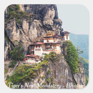 Paro Taktsang: Het Tijgernest Klooster - Bhutan Vierkante Sticker