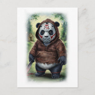 Parodie Horror Panda Film op een Witte Feestdagenkaart
