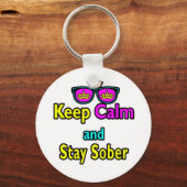 Parody Crown Sunglasses Keep Calm And Stay Sober Sleutelhanger (Voorkant)