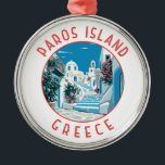 Paros Eiland Griekenland Retro Noodcirkel Metalen Ornament<br><div class="desc">Paros retro vector reisontwerp. Paros is een Grieks Zee dat vooral bekend is om zijn stranden en dorpjes.</div>