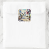Paros Griekenland Eilanden Reis Waterverf Vierkante Sticker (Tas)