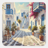 Paros Griekenland Eilanden Reis Waterverf Vierkante Sticker (Voorkant)