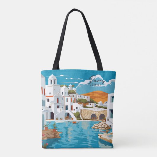 Paros Griekenland  Kunst Reizen Illustratie Tote Bag (Achterkant)