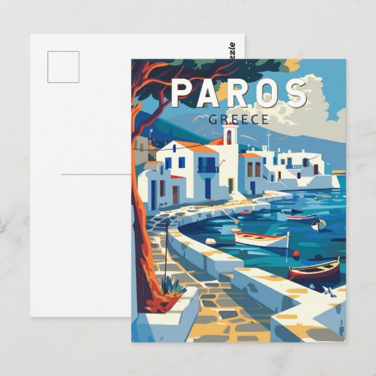 Paros Griekenland Reizen Kunst Vintage Briefkaart (Voorkant / Achterkant)