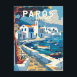 Paros Griekenland Reizen Kunst Vintage Briefkaart<br><div class="desc">Paros retro vector reisontwerp. Paros is een Grieks Zee dat vooral bekend is om zijn stranden en dorpjes.</div>