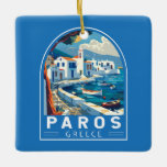 Paros Griekenland Reizen Kunst Vintage Keramisch Ornament<br><div class="desc">Paros retro vector reisontwerp. Paros is een Grieks Zee dat vooral bekend is om zijn stranden en dorpjes.</div>