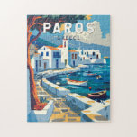 Paros Griekenland Reizen Kunst Vintage Legpuzzel<br><div class="desc">Paros retro vector reisontwerp. Paros is een Grieks Zee dat vooral bekend is om zijn stranden en dorpjes.</div>