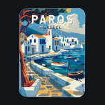 Paros Griekenland Reizen Kunst Vintage Magneet<br><div class="desc">Paros retro vector reisontwerp. Paros is een Grieks Zee dat vooral bekend is om zijn stranden en dorpjes.</div>