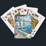 Paros Griekenland Reizen Kunst Vintage Pokerkaarten<br><div class="desc">Paros retro vector reisontwerp. Paros is een Grieks Zee dat vooral bekend is om zijn stranden en dorpjes.</div>