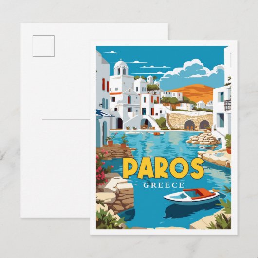 Paros Griekenland vintage reisillustratie Briefkaart (Voorkant / Achterkant)