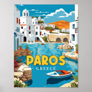 Paros Griekenland vintage reisillustratie Poster