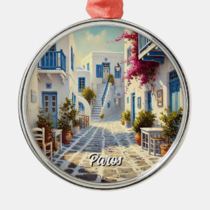 Paros Griekse Eilanden Reis Waterverf Metalen Ornament