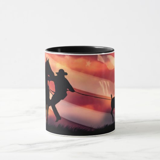 Parotic Roping Cowboy and Horse American Flag Mok (Midden)
