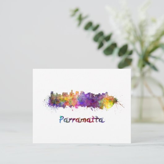 Parramatta skyline in watercolor briefkaart (Staand voorkant)