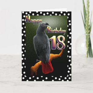 Parrot African Gray bird polka dot 18 Birthday Kaart
