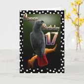 Parrot African Gray bird polka stip 17 Birthday Kaart (Gele Bloem)