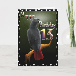 Parrot African Grey/gray Happy 13 Birthday Avian Kaart