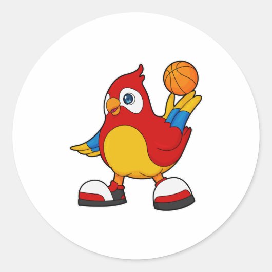 Parrot als Basketball-speler met Basketball Ronde Sticker (Voorkant)