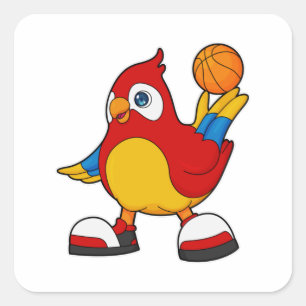 Parrot als Basketball-speler met Basketball Vierkante Sticker