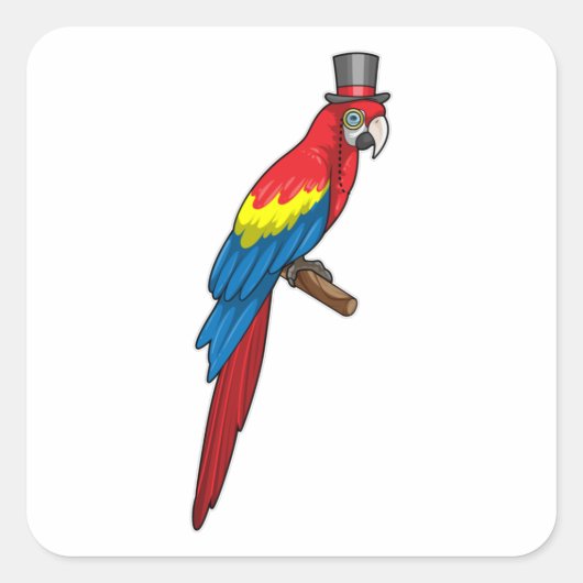 Parrot als Gentleman met Pet Vierkante Sticker (Voorkant)