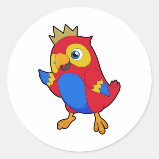 Parrot als koning met kroon ronde sticker (Voorkant)