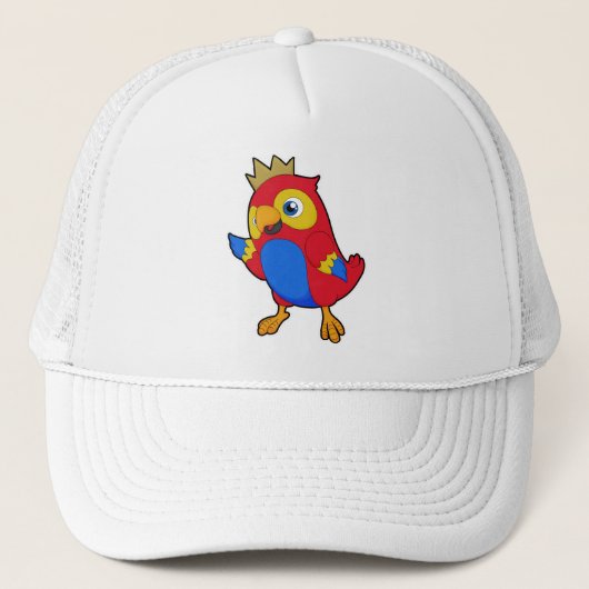 Parrot als koning met kroon trucker pet (Voorkant)