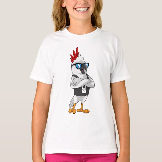 Parrot als muzikant met zonnebril t-shirt (Voorkant)