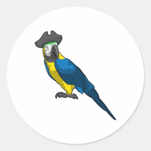 Parrot als Piraat met Pet Ronde Sticker (Voorkant)