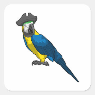 Parrot als Piraat met Pet Vierkante Sticker