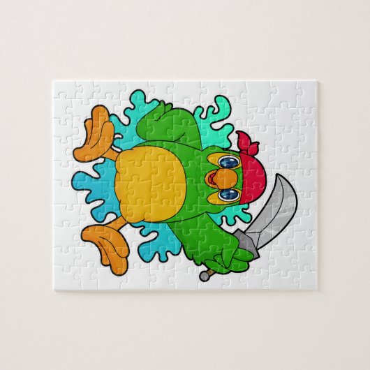 Parrot als piraat met zwaard legpuzzel (Horizontaal)