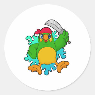 Parrot als piraat met zwaard ronde sticker