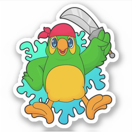 Parrot als piraat met zwaard sticker (Voorkant)