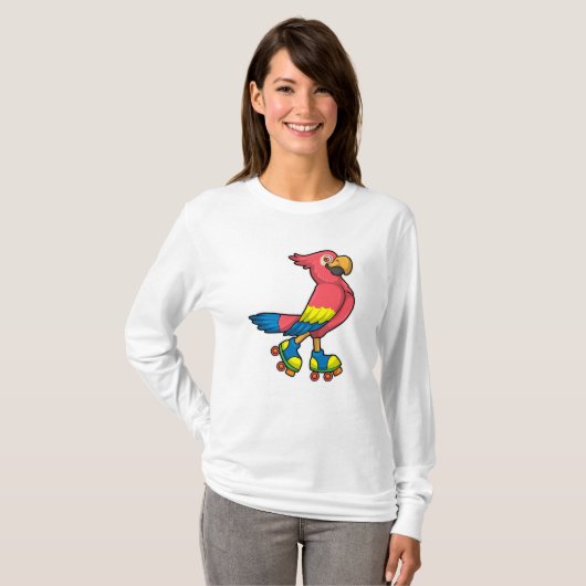 Parrot als Skater met Roller-schaatsen T-shirt (Voorkant volledig)