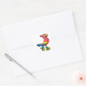 Parrot als Skater met Roller-schaatsen Vierkante Sticker (Envelop)