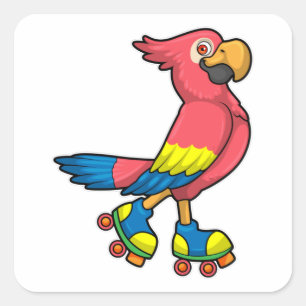 Parrot als Skater met Roller-schaatsen Vierkante Sticker