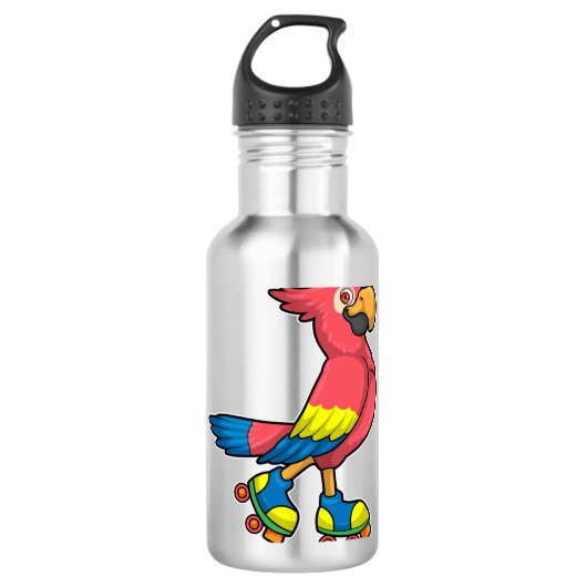 Parrot als Skater met Roller-schaatsen Waterfles (Voorkant)