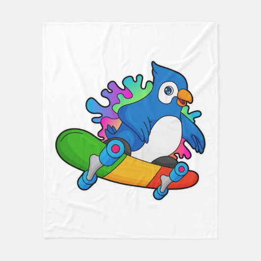 Parrot als Skater met skateboard Fleece Deken (Voorkant)