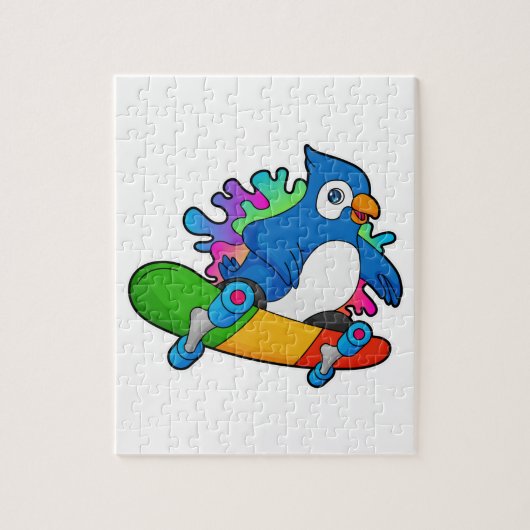 Parrot als Skater met skateboard Legpuzzel (Verticaal)