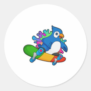 Parrot als Skater met skateboard Ronde Sticker