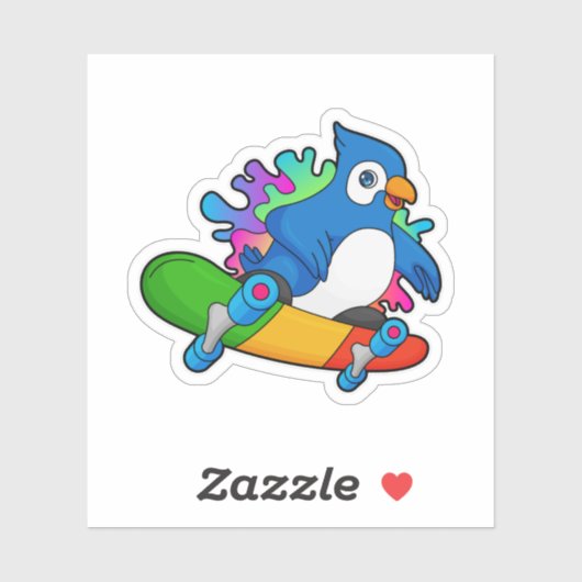 Parrot als Skater met skateboard Sticker (Vel)
