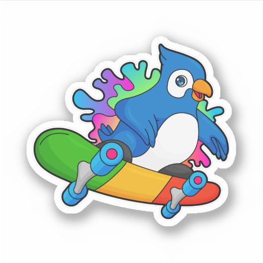 Parrot als Skater met skateboard Sticker (Voorkant)
