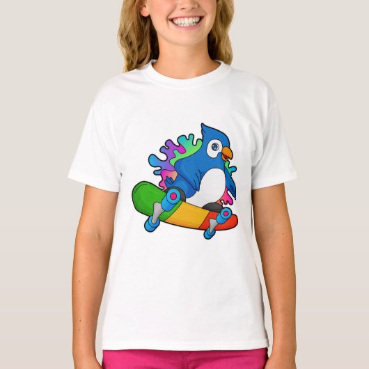 Parrot als Skater met skateboard T-shirt (Voorkant)