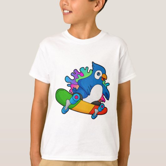 Parrot als Skater met skateboard T-shirt (Voorkant)