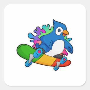 Parrot als Skater met skateboard Vierkante Sticker