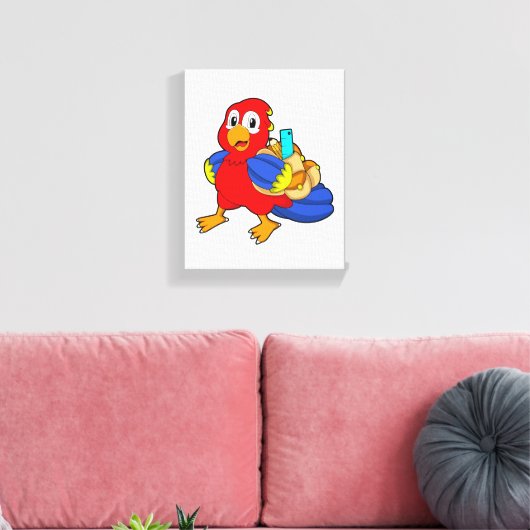 Parrot als student met rugzak canvas afdruk (Insitu (Woonkamer))