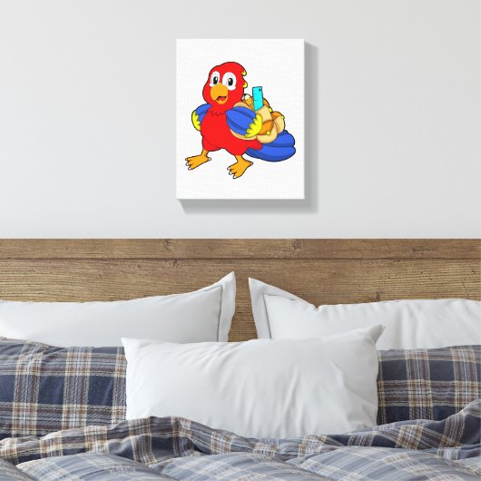 Parrot als student met rugzak canvas afdruk (Insitu (Slaapkamer))