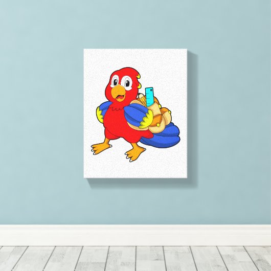 Parrot als student met rugzak canvas afdruk (Insitu (Houten vloer))