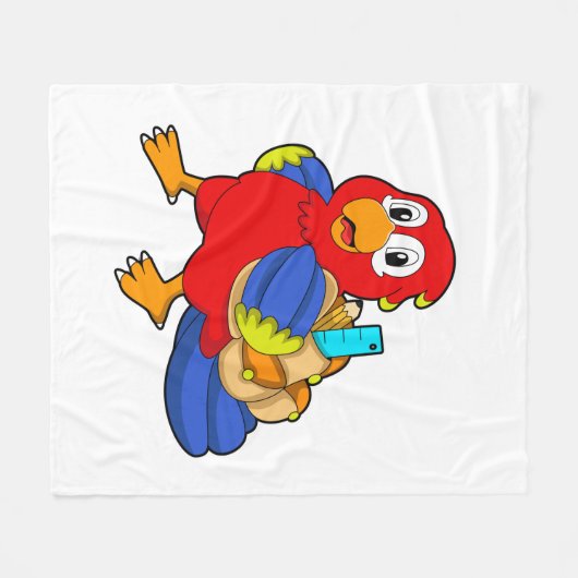 Parrot als student met rugzak fleece deken (Voorkant (Horizontaal))