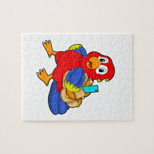 Parrot als student met rugzak legpuzzel (Horizontaal)
